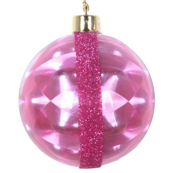 Vickerman 3" Cerise Glitter Reflector Ornament 6/Bag. These ornaments feature a reflective effect with a glitter stripe accent. They are the perfect addition to any holiday decorating project. Include