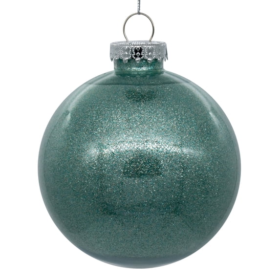Vickerman 3" Clear Ball Christmas Ornament with Frosty Mint Glitter Interior, 12 Pieces per bag
