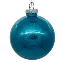 Vickerman 3" Clear Ball Christmas Ornament with Turquoise Glitter Interior, 12 Pieces per bag