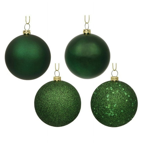 Vickerman 3" Emerald 4-Finish Ball Ornament Assortment, 16 per Box