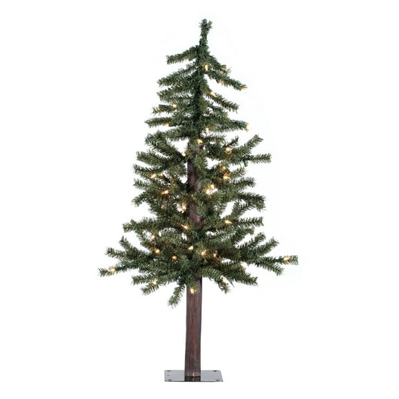 Vickerman 3' Natural Alpine Artificial Christmas Tree, Clear Incandescent Lights - Faux Christmas Tree - Seasonal Indoor Home Decor