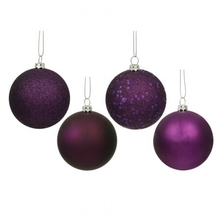 Vickerman 3" Plum 4-Finish Ball Ornament Assortment, 16 per Box