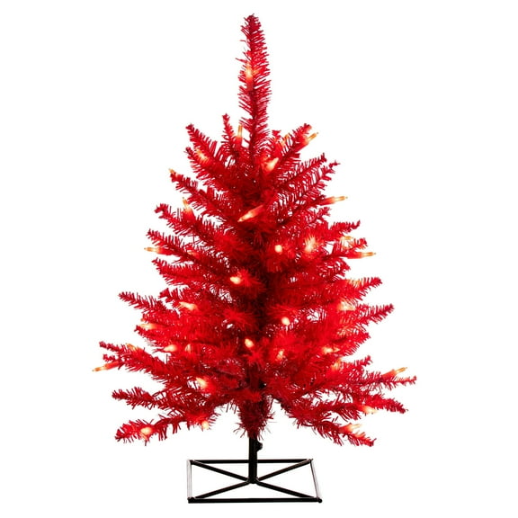 Vickerman 3' Red Fir Artificial Christmas Tree, Red Dura-lit LED Lights