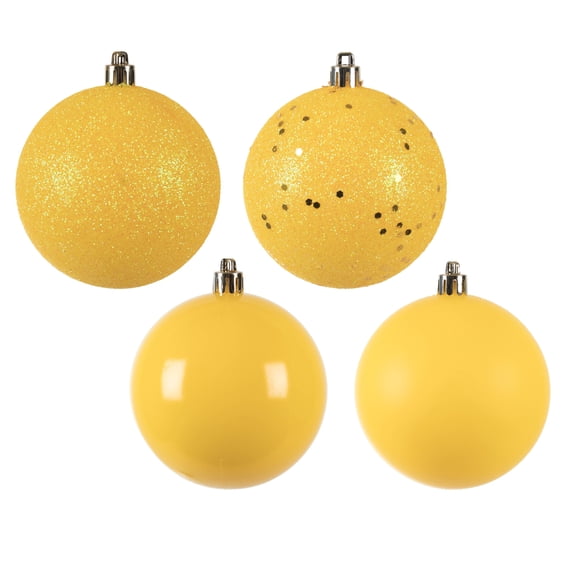 Vickerman 3" Yellow 4-Finish Ornament Assortment, 32 per Box