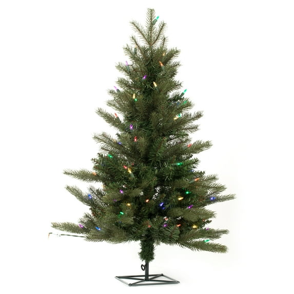 Vickerman 3' x 28" Balsam Spruce Slim Artificial Christmas Tree, Multi-colored Dura-Lit LED lights