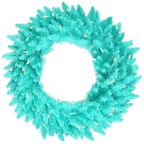 Vickerman 30" Aqua Fir Artificial Christmas Wreath, Aqua Dura-Lit LED lights. - Faux Fir Christmas Wreath - Indoor Seasonal Home Decor