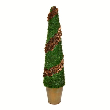 Vickerman 30" Artificial Cone Shape Cedar Tree in Rustic Tin Pot.