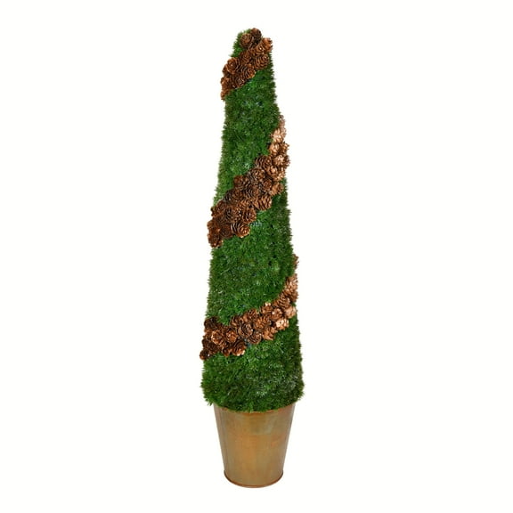 Vickerman 30" Artificial Cone Shape Cedar Tree in Rustic Tin Pot.