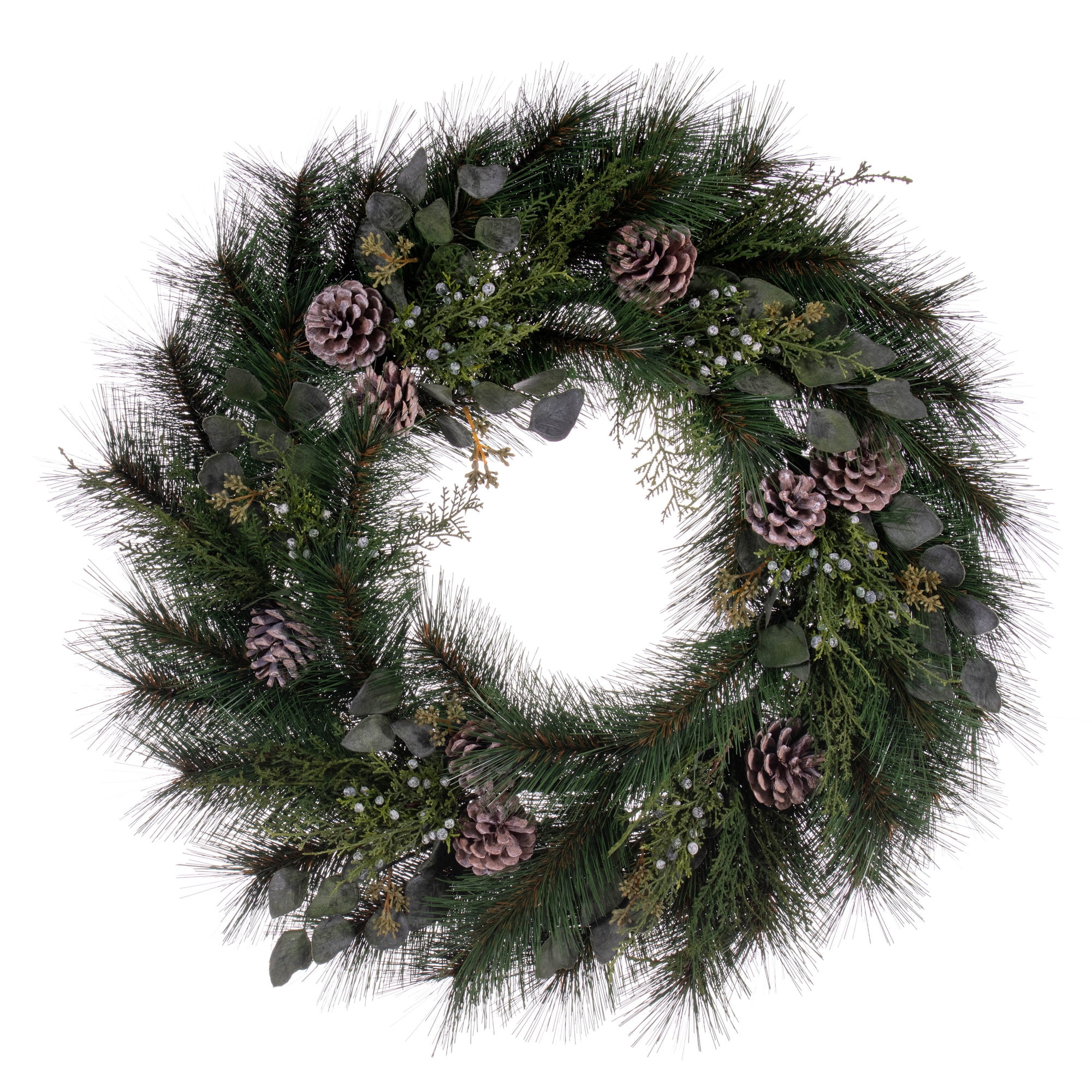 30" Green and Brown Artificial Pine and Eucalyptus Wreath with Pinecones