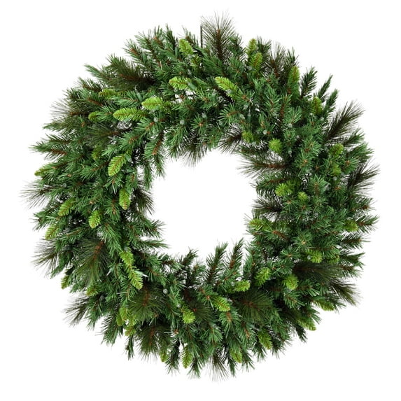 Vickerman 30" Bangor Mixed Pine Artificial Christmas Wreath, Clear Dura-lit Incandescent Mini Lights - Faux Pine Christmas Wreath - Seasonal Indoor Home Wall Decor