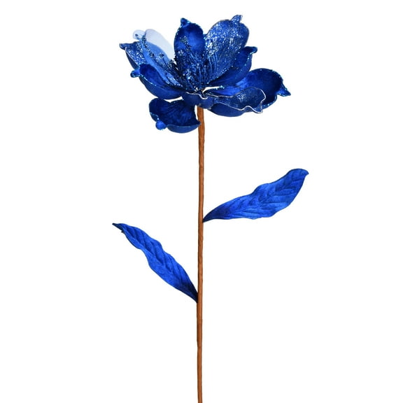 Vickerman 30" Blue Glitter Magnolia Artificial Christmas Spray. Includes 2 sprays per pack.