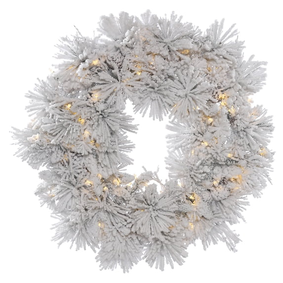 Vickerman 30" Flocked Alberta Artificial Christmas Wreath, Warm White LED Lights