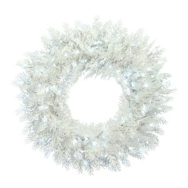 Vickerman 30" Flocked Cedar Pine Artificial Christmas Wreath, Pure White Low Voltage LED Wide Angle Lights.