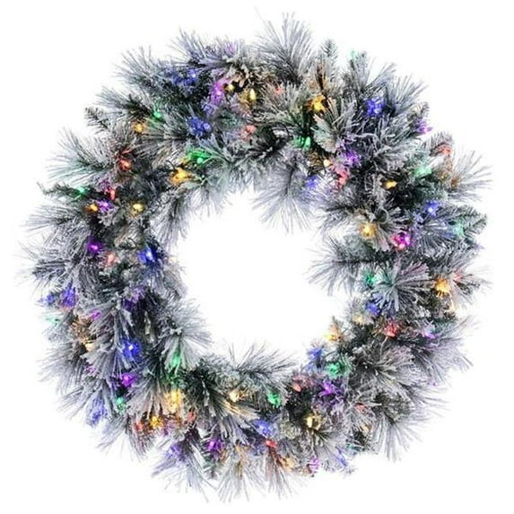 Vickerman G225732LED 30 in. DuraLit 100MU Flocked Jackson Wreath, Green & White