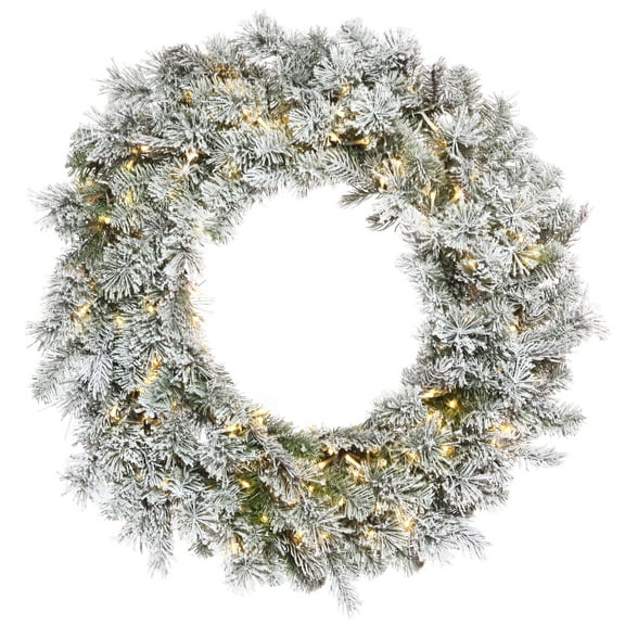Vickerman 30" Flocked Kiana Artificial Christmas Wreath with Warm White LED lights.