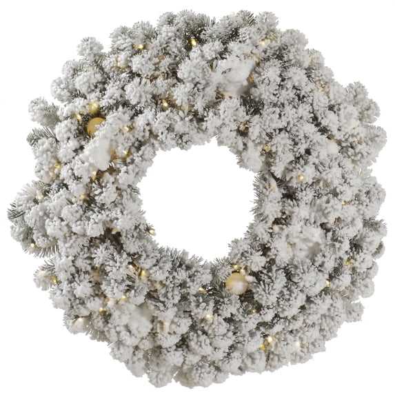 Vickerman 30" Flocked Kodiak Spruce Artificial Christmas Wreath, Pure White LED Lights