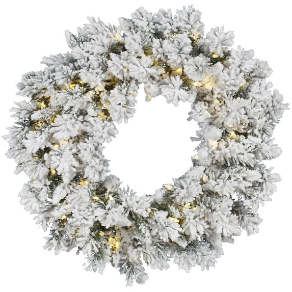 Vickerman 30" Flocked Snow Ridge Artificial Christmas Wreath, Warm White LED Lights