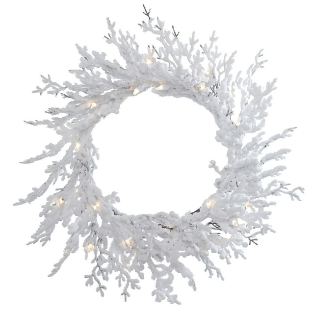 Vickerman 30" Flocked Winter Twig Artificial Christmas Wreath, Clear Dura-lit Incandescent Mini Lights