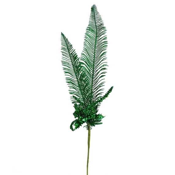 Vickerman 30" Green Glitter Fern Berry Artificial Christmas Spray. Includes 2 sprays per pack.