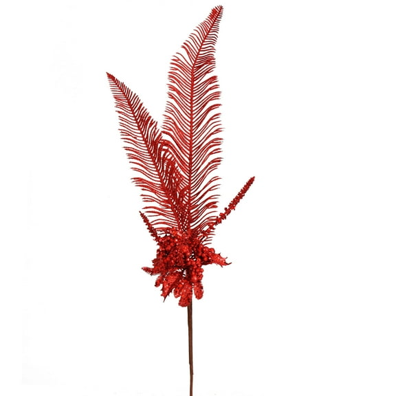 Vickerman 30" Red Glitter Fern Berry Artificial Christmas Spray. Includes 2 sprays per pack.