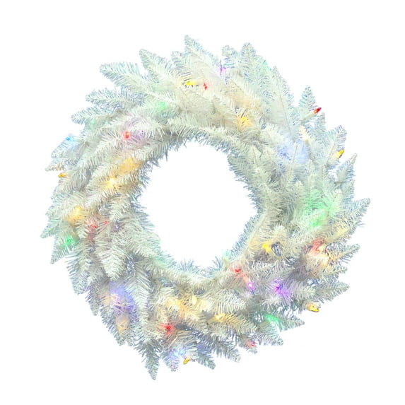Vickerman 30" Sparkle White Spruce Artificial Christmas Wreath, Multi-Colored LED Lights