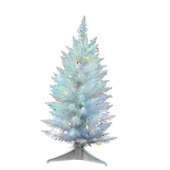 Vickerman 30" Sparkle White Spruce Pencil Artificial Christmas Tree, Multi-Colored LED Lights