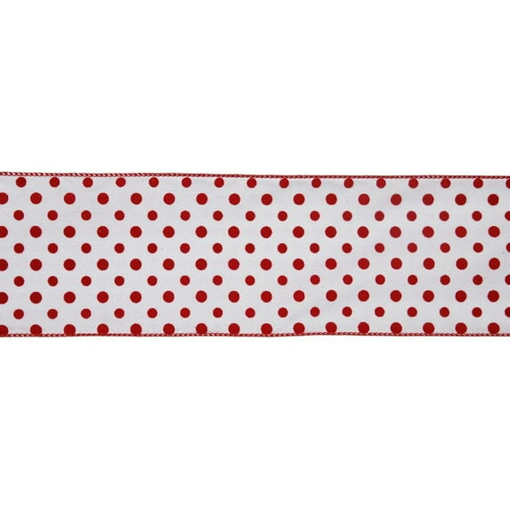 Vickerman 30728 - 4" x 10yd White Red Dot Ribbon (Q130118) Dots Patterned Christmas Ribbons