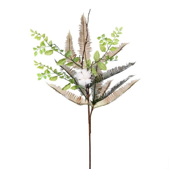Vickerman 31" Artificial Green Fern Cotton Spray. Includes 2 sprays per pack.