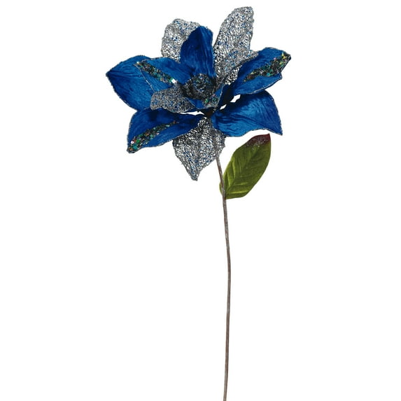Vickerman 31" Blue Glitter Magnolia Artificial Christmas Pick