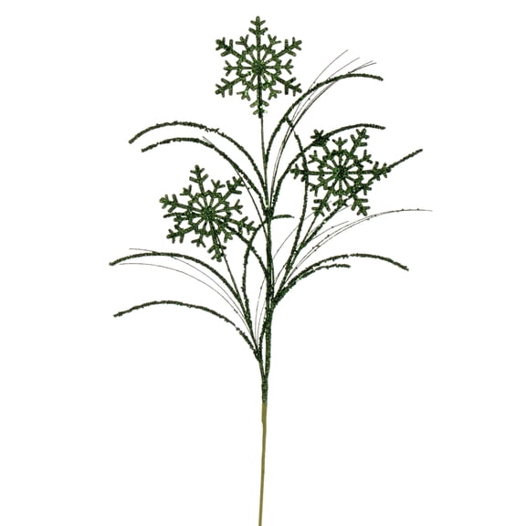Vickerman 31" Green Snowflake Glitter Spray, 6 per bag.