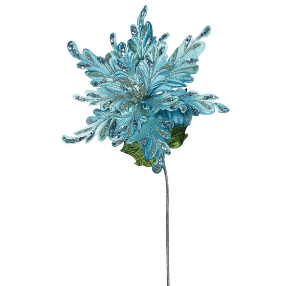 Vickerman 31" Sea Blue Poinsettia, 15" Flower 3/Ba