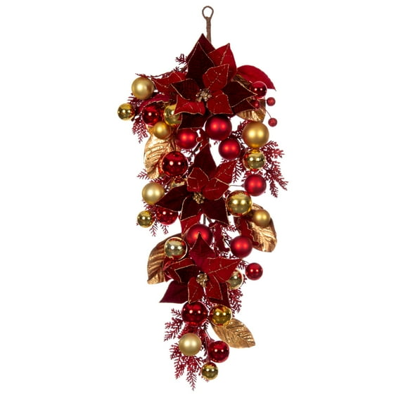 Vickerman 32" Artificial Red Poinsettia Deco Teardrop