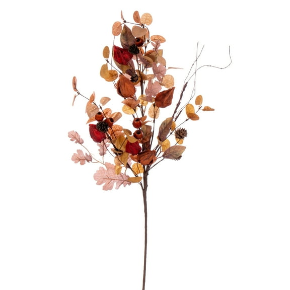 Vickerman 32" Autumn Orange Artificial Assorted Leaf Spray with Maple leaves and Pinecones, 2/Bag.