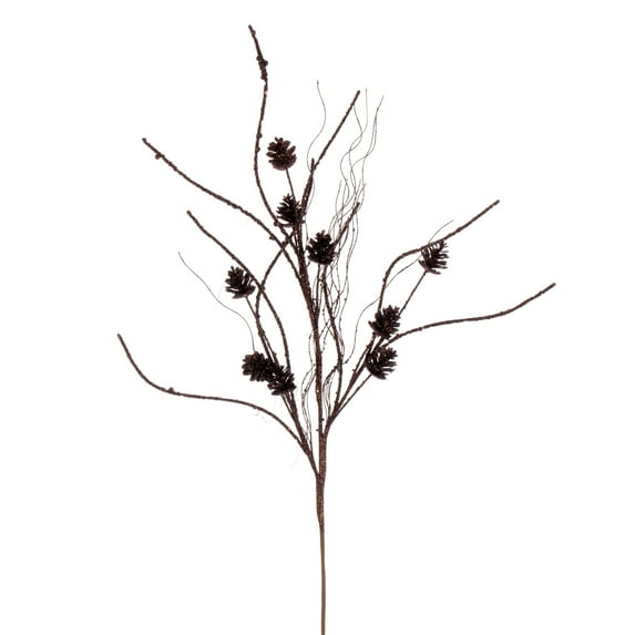 Vickerman 32" Chocolate Mini Pinecone Twig Glitter Spray, 6 per bag.