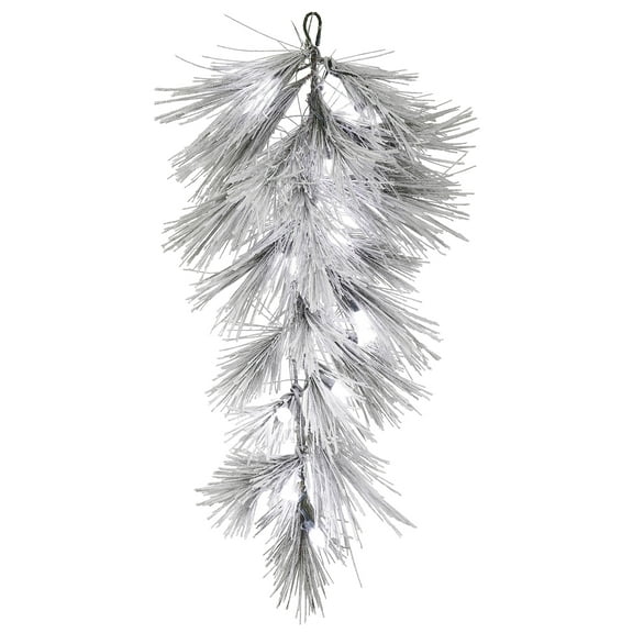 Vickerman 32" Flocked Alder Long Needle Pine Artificial Christmas Teardrop, Warm White C7 LED Lights