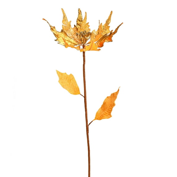 Vickerman 32" Gold Glitter poinsettia Artificial Christmas Spray. Includes 2 sprays per pack.