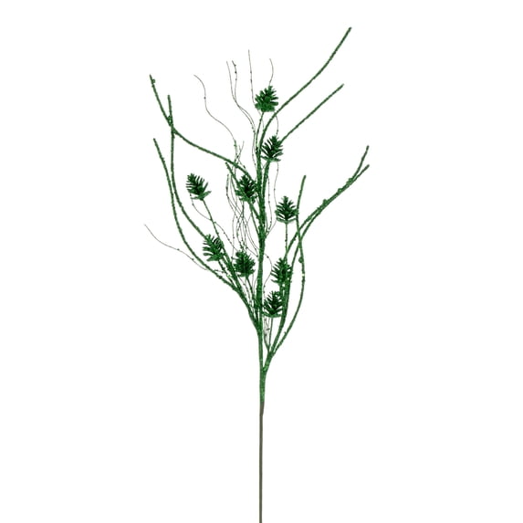 Vickerman 32" Green Mini Pinecone Twig Glitter Spray, 6 per bag.