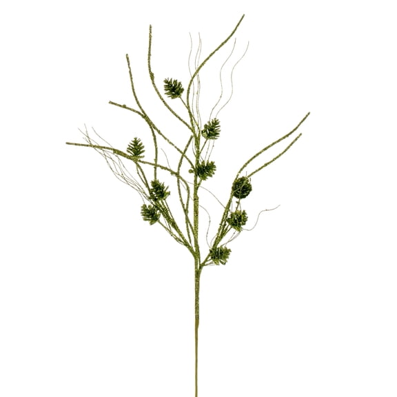 Vickerman 32" Lime Mini Pinecone Twig Glitter Spray, 6 per bag.