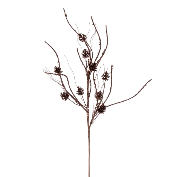 Vickerman 32" Mocha Mini Pinecone Twig Glitter Spray, 6 per bag.