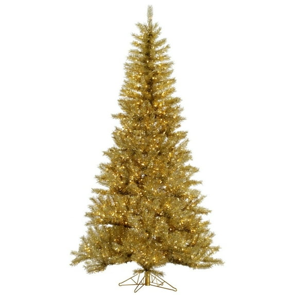 Vickerman 32992 - 12' x 78" Gold / Silver Tinsel 2,150 Clear DuraLit Miniature Lights Christmas Tree (A147691)