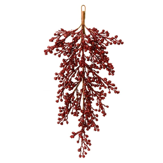 Vickerman 33" Burgundy Glitter Artificial Christmas Berry Door Swag, Unlit