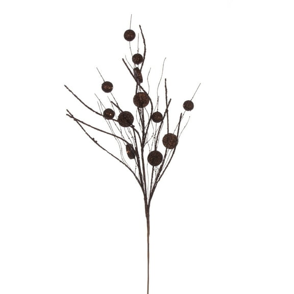 Vickerman 33" Chocolate Ball and Coin Glitter Twig Spray, 6 per bag.
