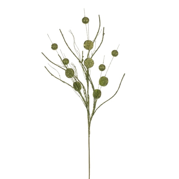 Vickerman 33" Lime Ball and Coin Glitter Twig Spray, 6 per bag.