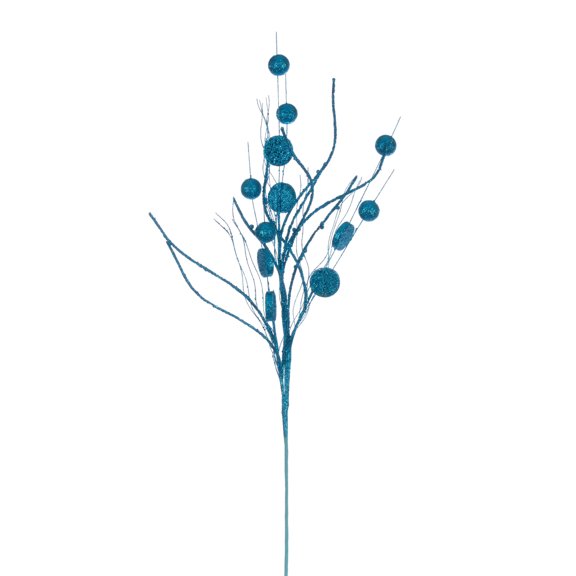 Vickerman 33" Turquoise Ball and Coin Glitter Twig Spray, 6 per bag.