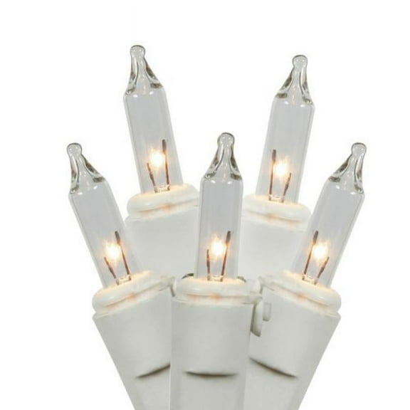 Vickerman 35 Light Clear Mini Light/White Wire End Connecting Lamp Lock Set 4" Bulb Spacing, 12' Long Box