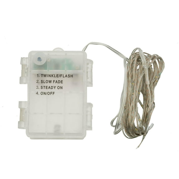 Vickerman 35Lt Red 360 Degree Battery Operated Micro Light Set, 6Hr On/Off Timer, Silver Wire with 4" Spacing, 12' Long, Uses AA Batteries