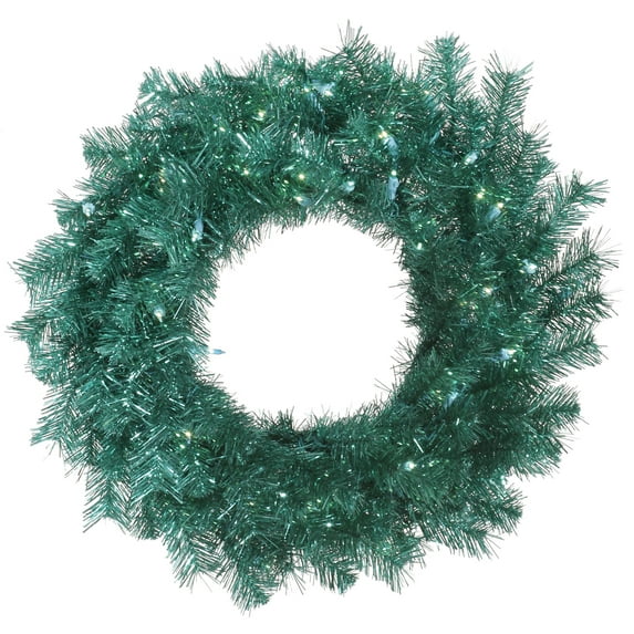 Vickerman 36" Aqua Tinsel Wreath 100 Teal Lights LED