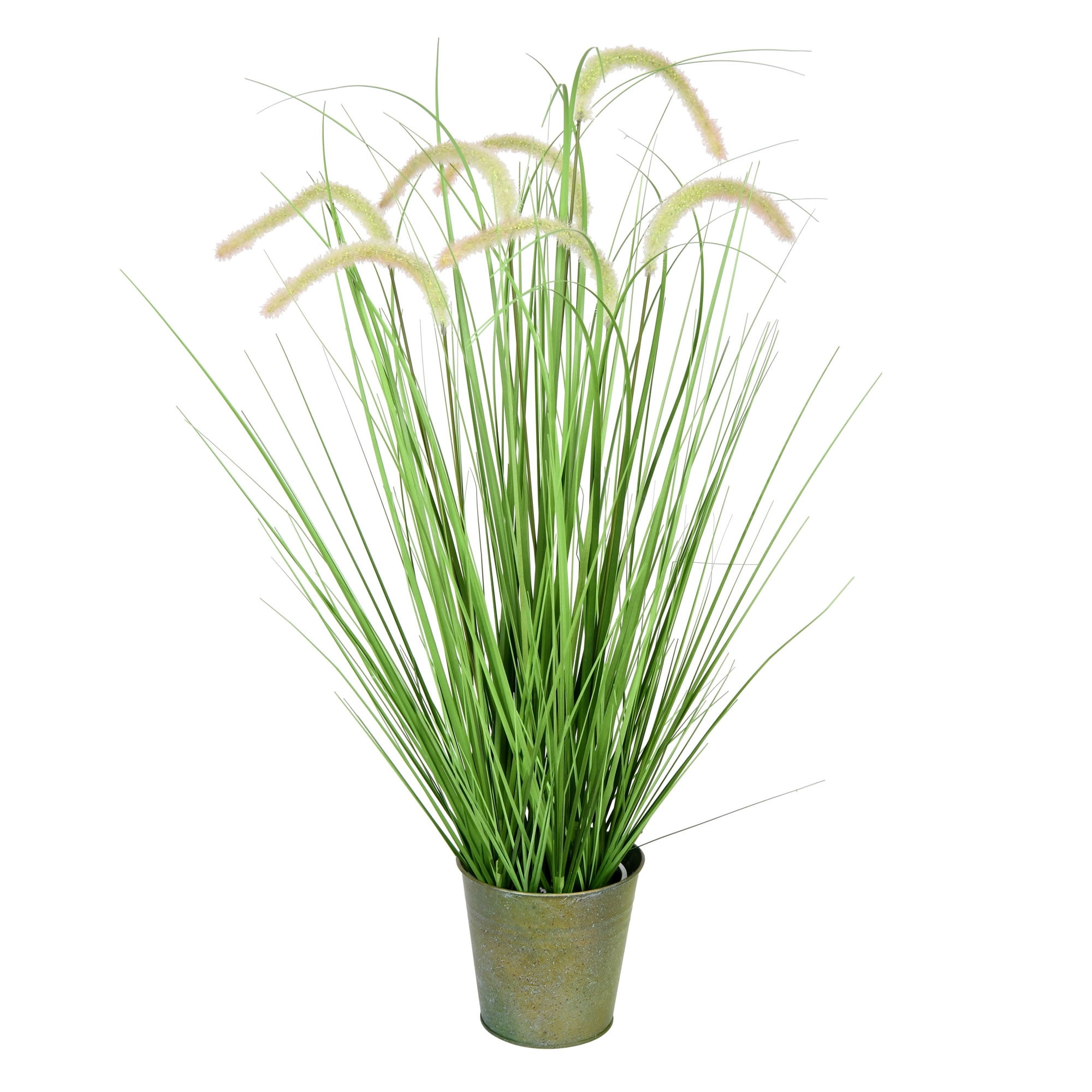 36" Green Artificial Grass and Cattails in Iron Pot
