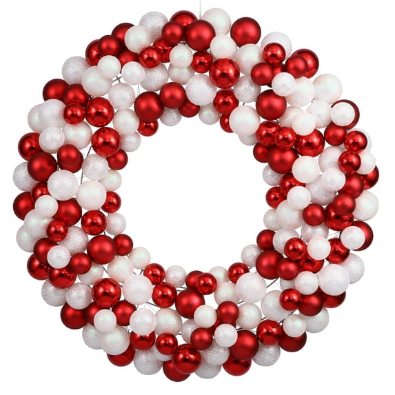 Vickerman 36" Candy Cane Shiny and Matte Ball Wreath