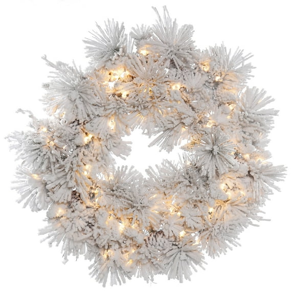Vickerman 36" Flocked Alberta Artificial Christmas Wreath, Clear Dura-lit Incandescent Lights